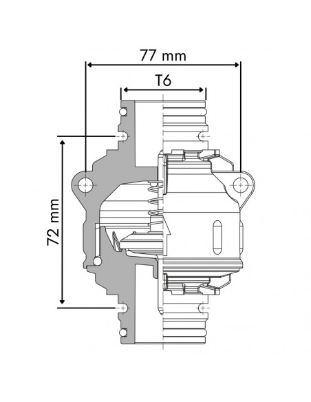 Válvula antirretorno con conexión modular T6 - 72 mm