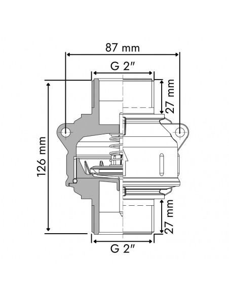 Válvula antirretorno con toma roscada 2" - L 126 mm