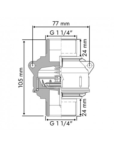 Válvula antirretorno con toma roscada 1 1/4" - L 105 mm