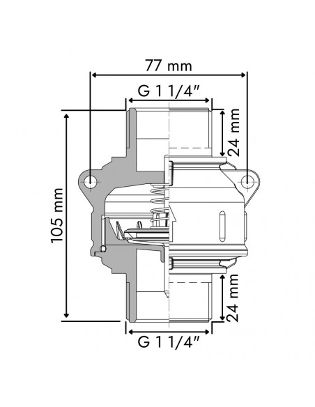 Válvula antirretorno con toma roscada 1 1/4" - L 105 mm
