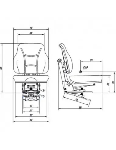 Asiento PVC negro con base suspensión mecánica