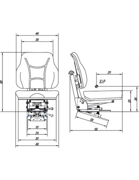 Asiento PVC negro con base suspensión mecánica
