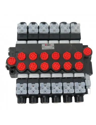 Distribuidor Hidráulico eléctrico 6 cuerpos 3/8" doble efecto circuito abierto