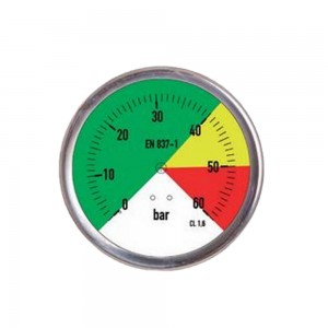 Manómetro glicerina INOX 100 mm 1/2" Posterior 0-60 escala a colores