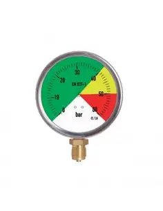 Manómetro glicerina INOX 100 mm 1/2" inferior 0-60 escala a colores