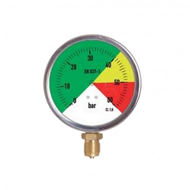 Manómetro glicerina INOX Ø 63 mm 1/4" 0-60 bar escala a colores