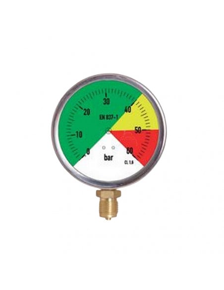 Manómetro glicerina INOX Ø 63 mm 1/4" 0-60 bar escala a colores