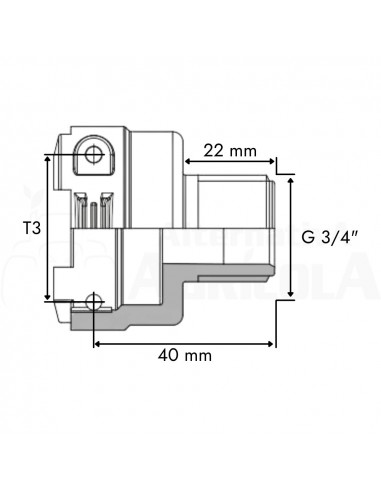 Adaptador rosca macho 3/4" a conexión modular hembra T3