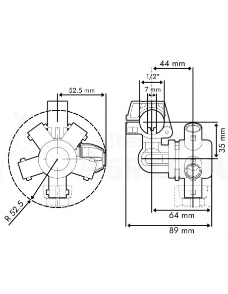 Portaboquilla cuatritrijet con antigota para tuerca bayoneta lateral F 7 mm D 1/2" EPDM 5 uds