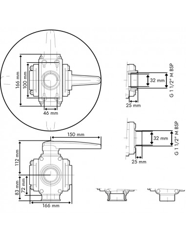 Válvula de bola 5 vías toma roscada H 1 1/2"