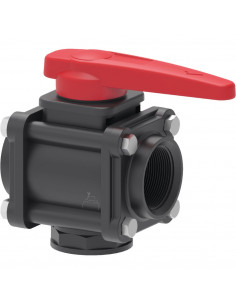 Válvula de bola 3 vías toma lateral flujo interrumpido H 1 1/4"