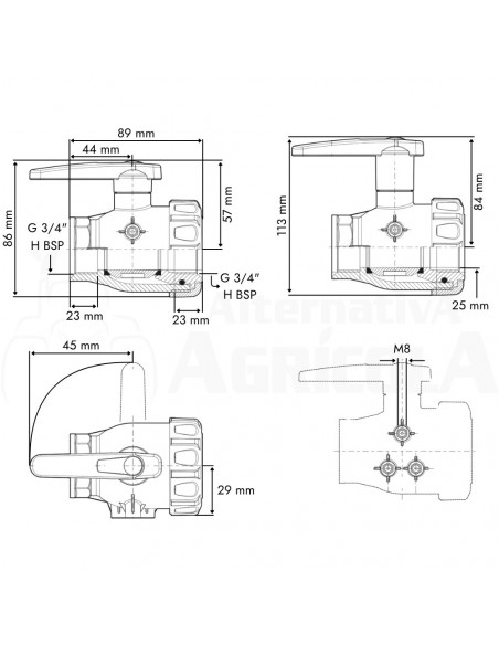 Válvula de bola 2 vías palanca estándar H 3/4"