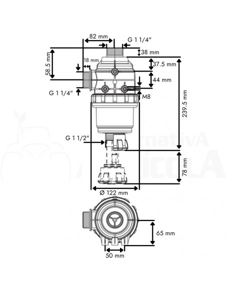 Filtro de aspiración con válvula M 1 1/4" x 38 mm 160 L/min