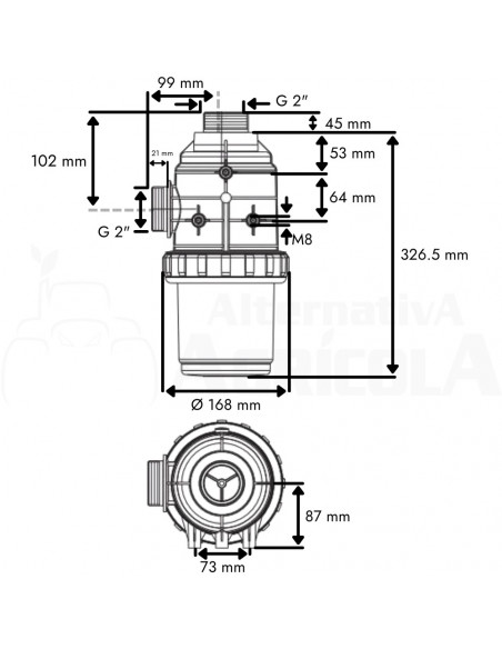 Filtro de aspiración sin válvula M 2" x 45 mm 260 L/min