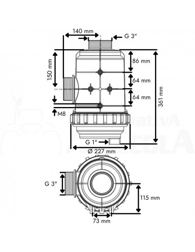 Filtro de aspiración sin válvula M 3" x 35 mm 800 L/min