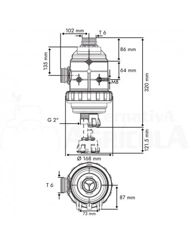 Filtro de aspiración con válvula conector modular T6 220 L/min