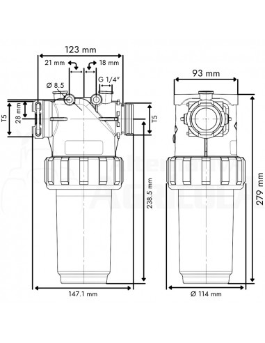 Filtro en línea conector modular H-M T5 280 L/min 