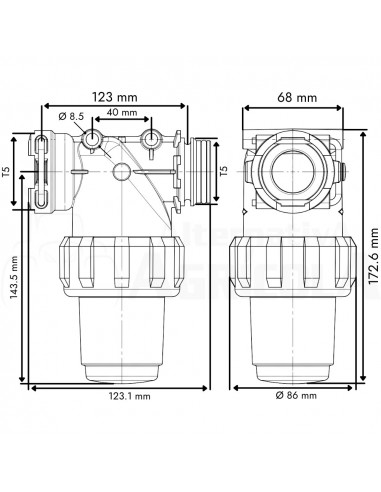 Filtro en línea conector modular H-M T5 160 L/min