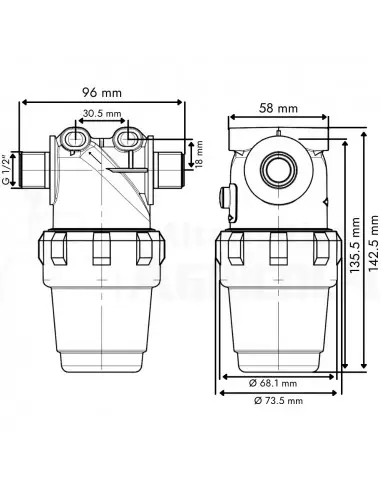 Filtro en línea rosca macho 1/2" 100 L/min