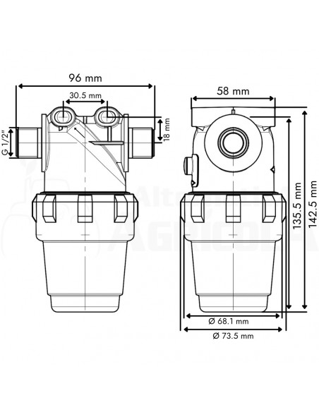 Filtro en línea rosca macho 1/2" 100 L/min