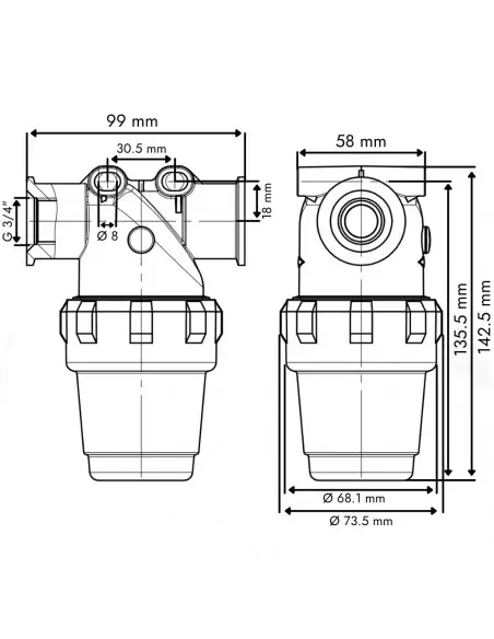 Filtro en línea rosca hembra 3/4" 50 Mesh