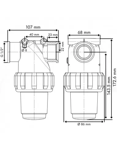 Filtro en línea rosca hembra 1" 100 Mesh 160 L/min