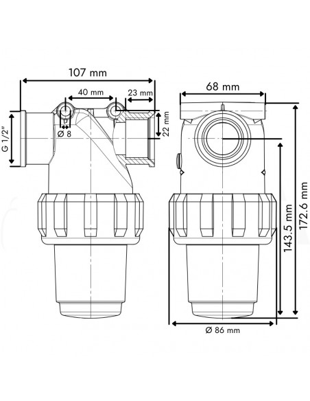 Filtro en línea rosca hembra 1" 100 Mesh 160 L/min