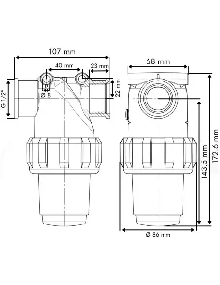 Filtro en línea rosca hembra 1" 100 Mesh 160 L/min