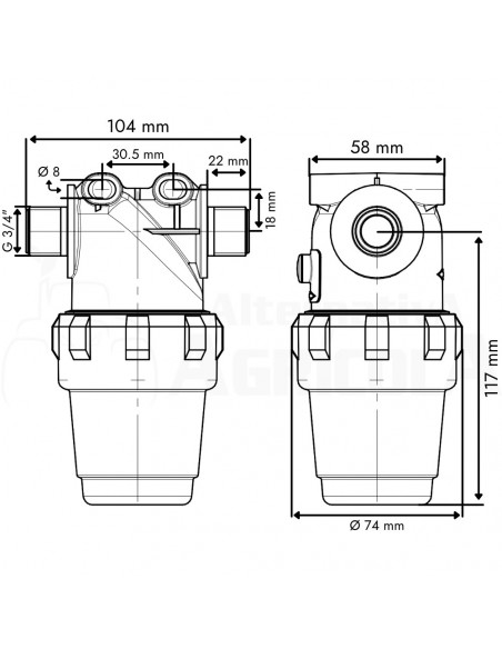 Filtro en línea rosca macho 3/4" 100 Mesh 100 L/min