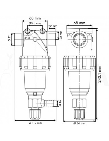 Filtro en línea autolimpiante rosca macho 1" 50 Mesh 160 L/min