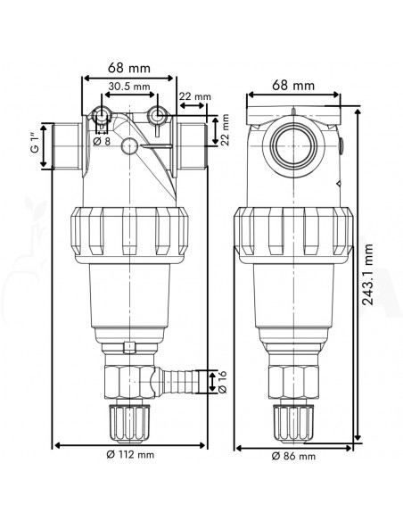 Filtro en línea autolimpiante rosca macho 1" 50 Mesh 160 L/min