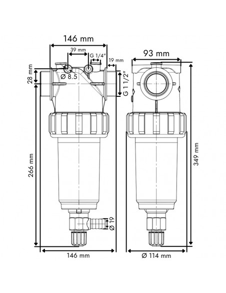 Filtro en línea autolimpiante rosca macho 1 1/2" 50 Mesh 280 L/min