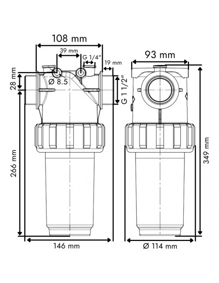 Filtro en línea rosca macho 1 1/2" 50 Mesh 280 L/min