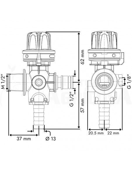 Válvula de regulación de presión 1/2" - 1/2" M-M Para bomba 5000