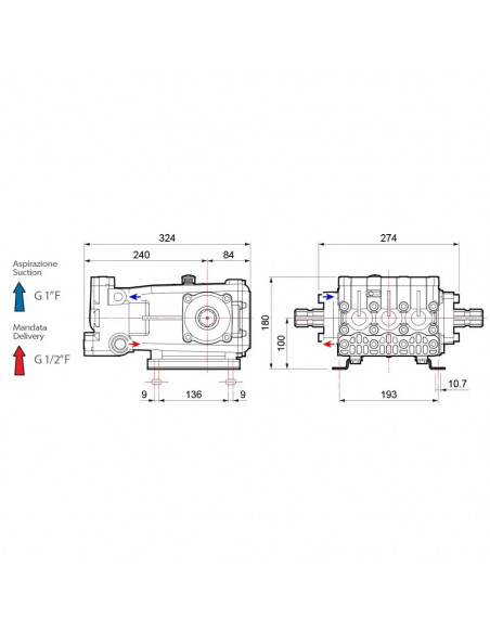 Bomba fumigación 3 pistones de alta presión M - M 1 3/8" - Ø 30,1 mm YA 75 Comet