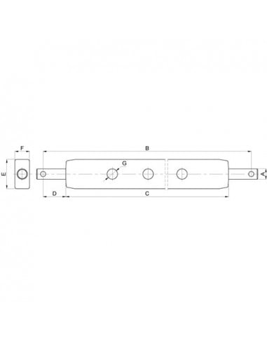 Barra de tiro rectangular cat 1 - l 740 mm - 9 agujeros