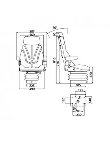 Asiento neumático tela con reposacabezas y reposabrazos