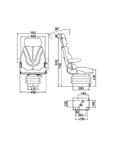 Asiento neumático tela con reposacabezas y reposabrazos
