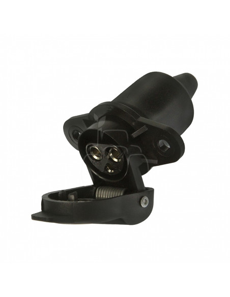 Enchufe de plástico 3 polos hembras con tapa - 12/24v - 2 agujeros fem. - 12/24v. (blis. 1 pza)