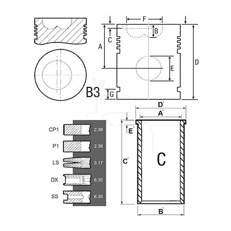 Juego de camisas para pistón ø 91.49 mm recambio agrícola