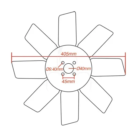 Aspas de ventilador ø 406 mm - 8 aspas maquinaria agrícola