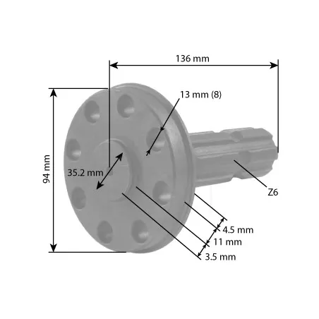 Eje toma de fuerza 1'' 3/8 - z6 - l 136 mm sector agrícola