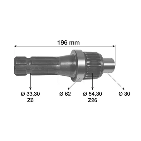 Eje toma de fuerza 1'' 3/8 - z6 - l 196 mm sector agrícola