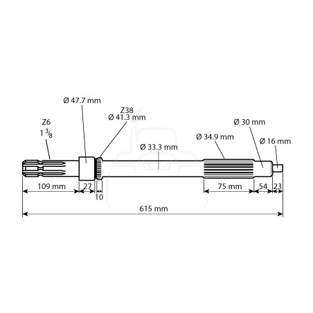 Eje toma de fuerza 1'' 3/8 - z6 - l 615 mm | sector agrícola