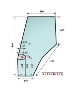 Cristal Puerta Izquierda Tractores Massey Ferguson 4435, 4445 y 4455