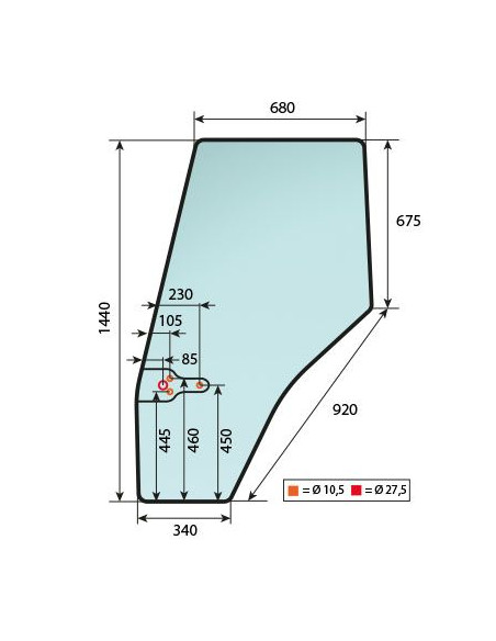 Cristal Puerta Izquierda Tractores Massey Ferguson 4435, 4445 y 4455