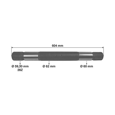 Eje elevador l 604 mm - ø 62 mm - z 28 L76099