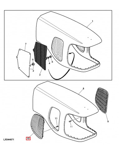Ventana de Aireación/ Parrilla Original Derecha Tractores John Deere Serie 6020 de 4 Cilindros