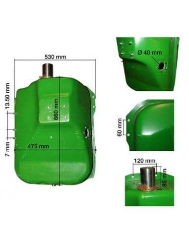 Depósito de Combustible Para Tractores John Deere 1520, 2020, 2120, 1630, 1830, 2030, 2130, 1635, 2035, 2135, 3135