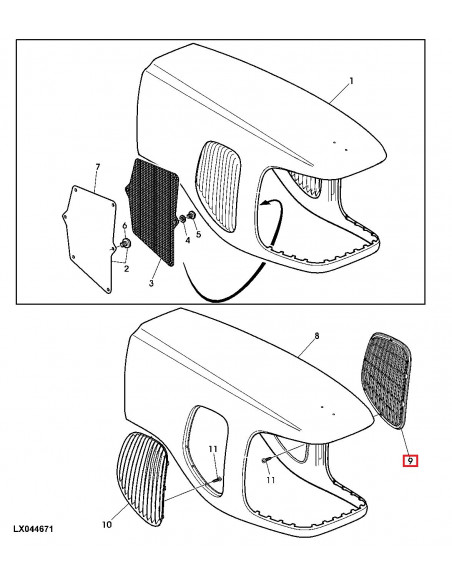 Ventana de Aireación/ Parrilla Original Izquierda Tractores John Deere Serie 6020 de 4 Cilindros 
